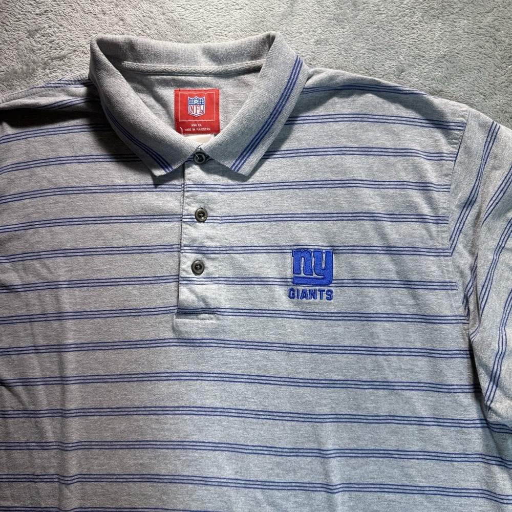 NEW YORK GIANTS Shirt Mens XL NFL Polo Shirt  Short Sleeve Men Grey Blue Striped